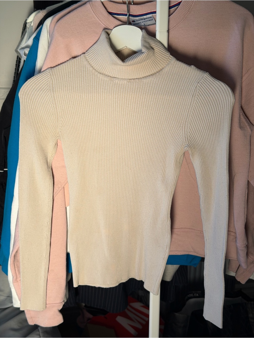 Cream Ribbed Turtleneck Sweater